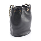 Chanel Shoulder Bag Deauville Drawstring Black Caviar Leather Logo Studs — view 2