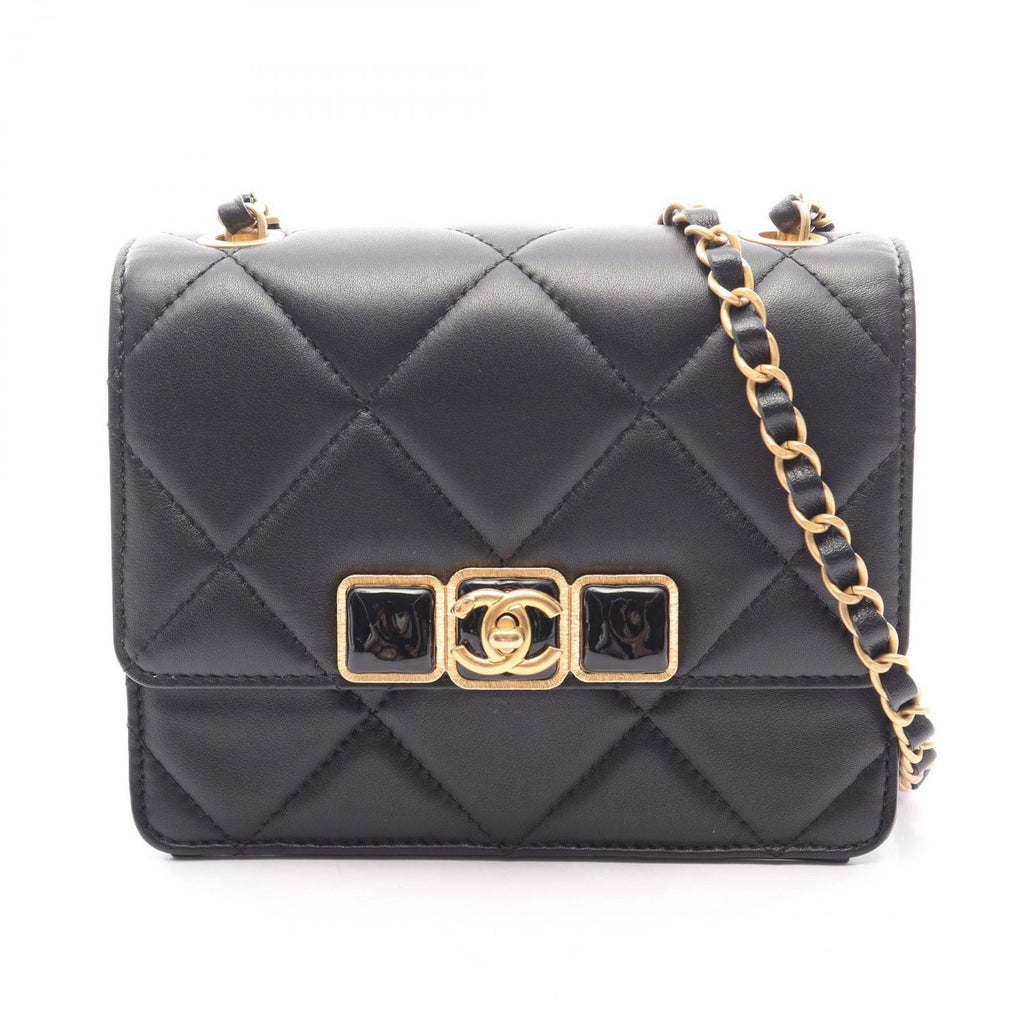 Chanel Shoulder Bag Quilted Mini Black Lambskin Chain