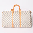 Louis Vuitton Keepall 50 Boston Bag Damier Azur Canvas Vachetta Leather White — view 2
