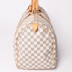 Louis Vuitton Keepall 50 Boston Bag Damier Azur Canvas Vachetta Leather White — view 4