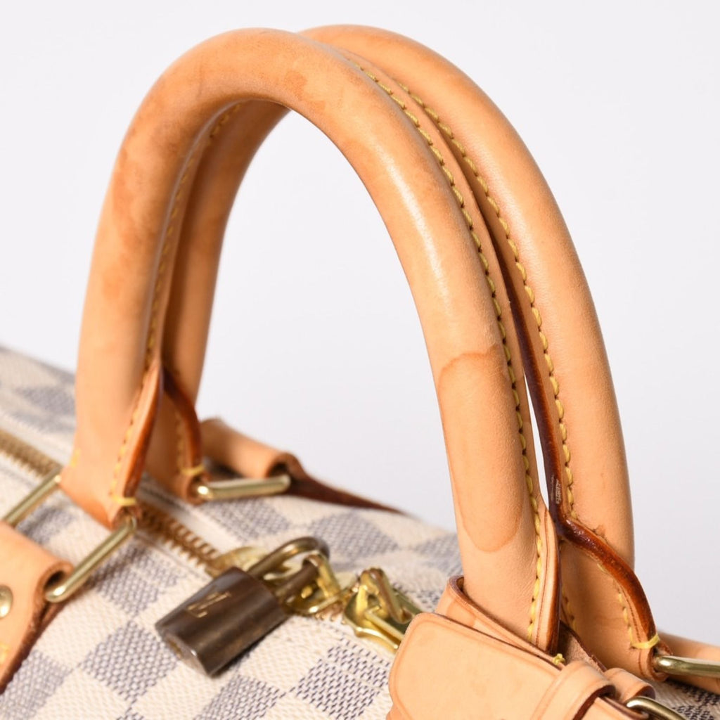 Louis Vuitton Keepall 50 Boston Bag Damier Azur Canvas Vachetta Leather White — view 8