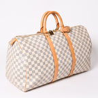 Louis Vuitton Keepall 50 Boston Bag Damier Azur Canvas Vachetta Leather White — view 3