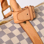 Louis Vuitton Keepall 50 Boston Bag Damier Azur Canvas Vachetta Leather White — view 6