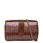 Fendi Double Chain Shoulder Bag 2-Way Brown Multi Suede Satin