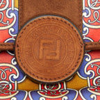 Fendi Double Chain Shoulder Bag 2-Way Brown Multi Suede Satin — view 9