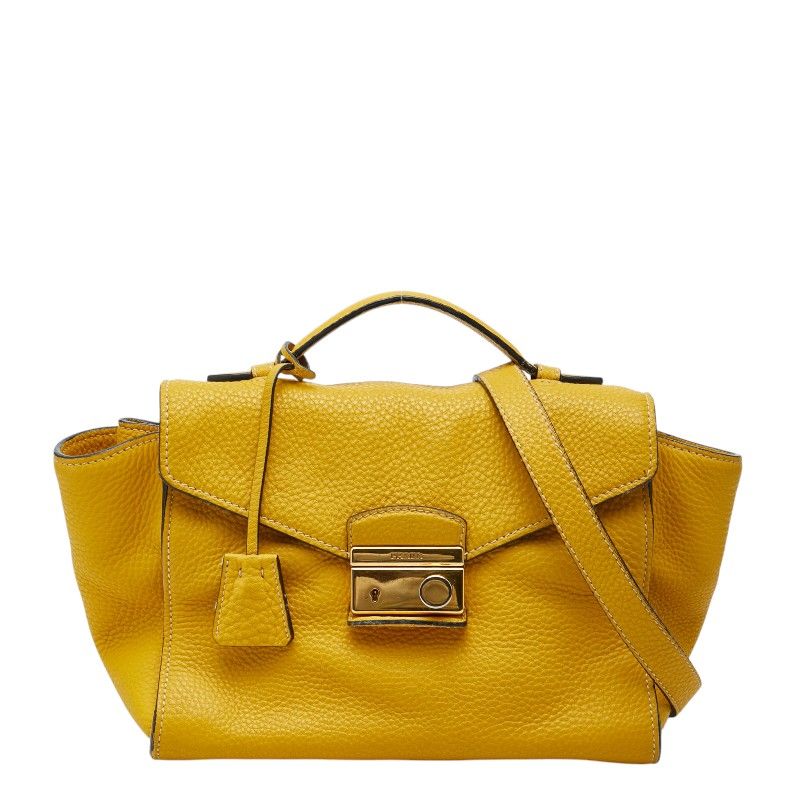 Prada Sound Rock 2-Way Shoulder Bag Yellow Vitello Daino Leather