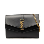 Saint Laurent YSL Logo Chain Wallet Shoulder Back Black Leather