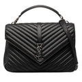 Saint Laurent YSL Logo Stitch Top Handle Shoulder Bag 2-Way Black Leather