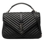 Saint Laurent YSL Logo Stitch Top Handle Shoulder Bag 2-Way Black Leather