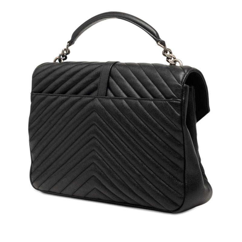 Saint Laurent YSL Logo Stitch Top Handle Shoulder Bag 2-Way Black Leather — view 2