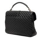 Saint Laurent YSL Logo Stitch Top Handle Shoulder Bag 2-Way Black Leather — view 2