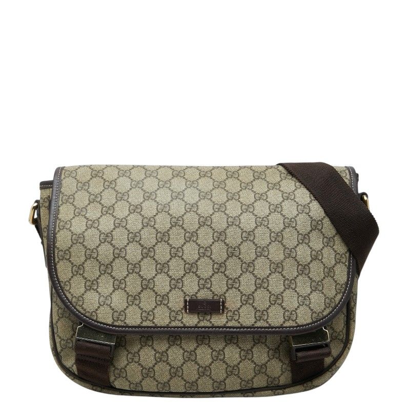 Gucci GG Supreme Crossbody Shoulder Bag Beige Leather