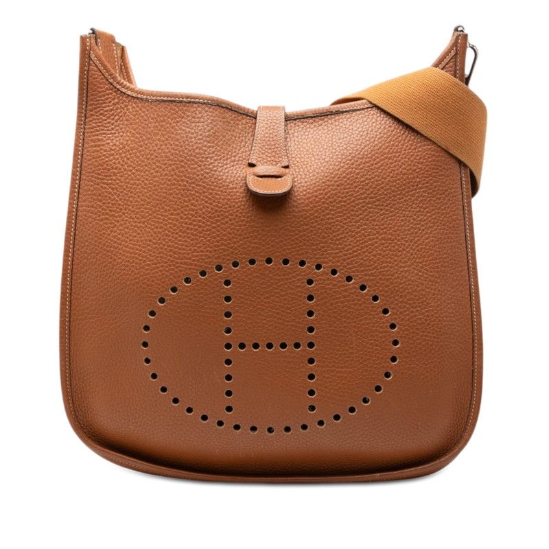 Hermes Evelyne 2 GM Crossbody Shoulder Bag Gold Brown Taurillon Clemence
