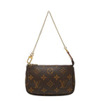 Louis Vuitton Monogram Mini Pochette Pouch Handbag Brown Leather