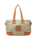 Loewe Anagram Tote Shoulder Bag Beige Orange Canvas Leather