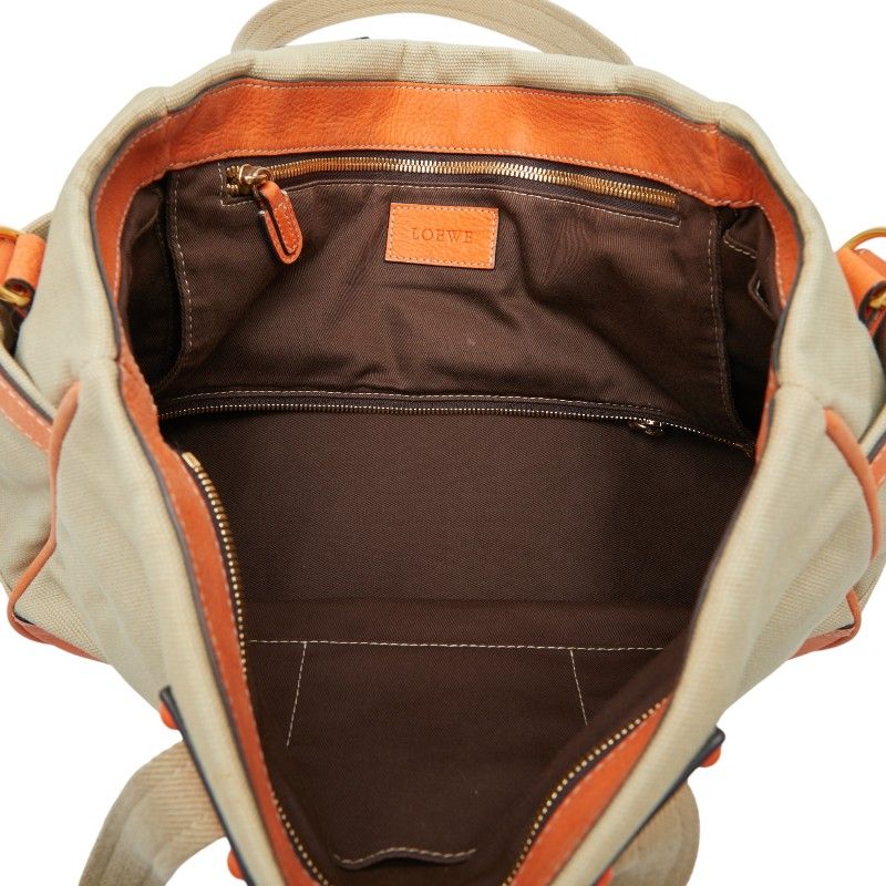 Loewe Anagram Tote Shoulder Bag Beige Orange Canvas Leather — view 8