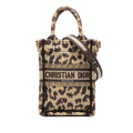 Dior Leopard Book Tote Vertical Mini 2-Way Shoulder Bag Beige Brown Canvas