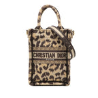 Dior Leopard Book Tote Vertical Mini 2-Way Shoulder Bag Beige Brown Canvas