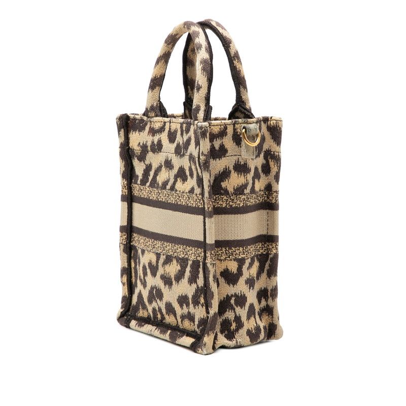 Dior Leopard Book Tote Vertical Mini 2-Way Shoulder Bag Beige Brown Canvas — view 2