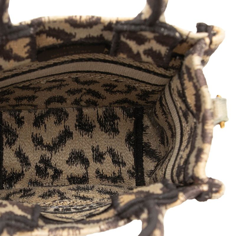 Dior Leopard Book Tote Vertical Mini 2-Way Shoulder Bag Beige Brown Canvas — view 7