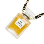 Chanel Perfume Bottle Necklace Clear Black Gold Plated Fabric 1