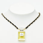 Chanel Perfume Bottle Necklace Clear Gold Black Plated Fabric 1 — view 7