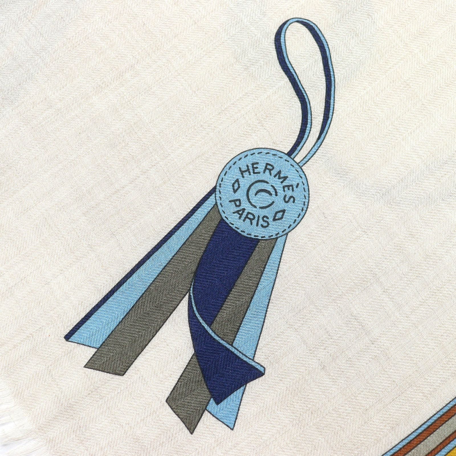 Hermes Rectangle Brides ET Gray Bridle and Charm Cashmere Silk Fringe Scarf — view 5