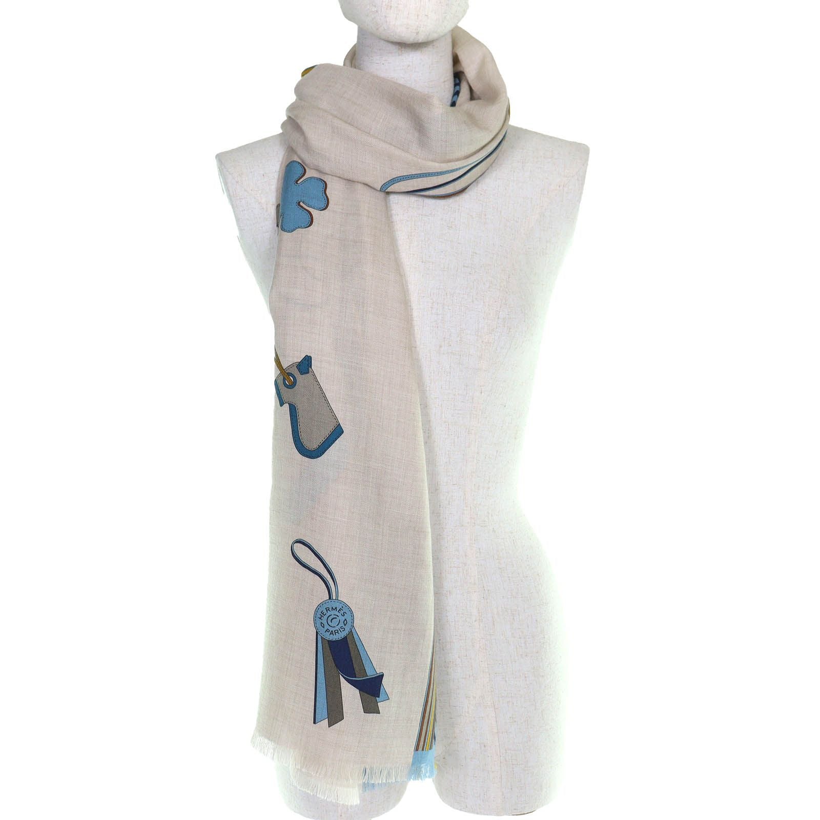 Hermes Rectangle Brides ET Gray Bridle and Charm Cashmere Silk Fringe Scarf — view 7