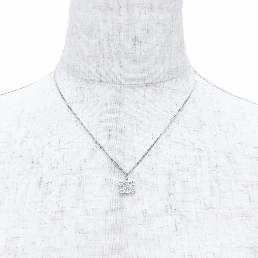Celine Trio Rhinestone Necklace Silver — view 3