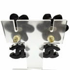 Chanel Vintage Camellia CC Logo Rhinestone Earrings for Both Ears Black — view 4