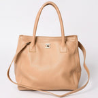 Chanel Executive Tote Bag CC Logo Turnlock Calfskin Beige