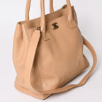Chanel Executive Tote Bag CC Logo Turnlock Calfskin Beige — view 3
