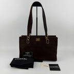 Chanel CC Logo Quilted Shoulder Bag Brown Suede Vintage