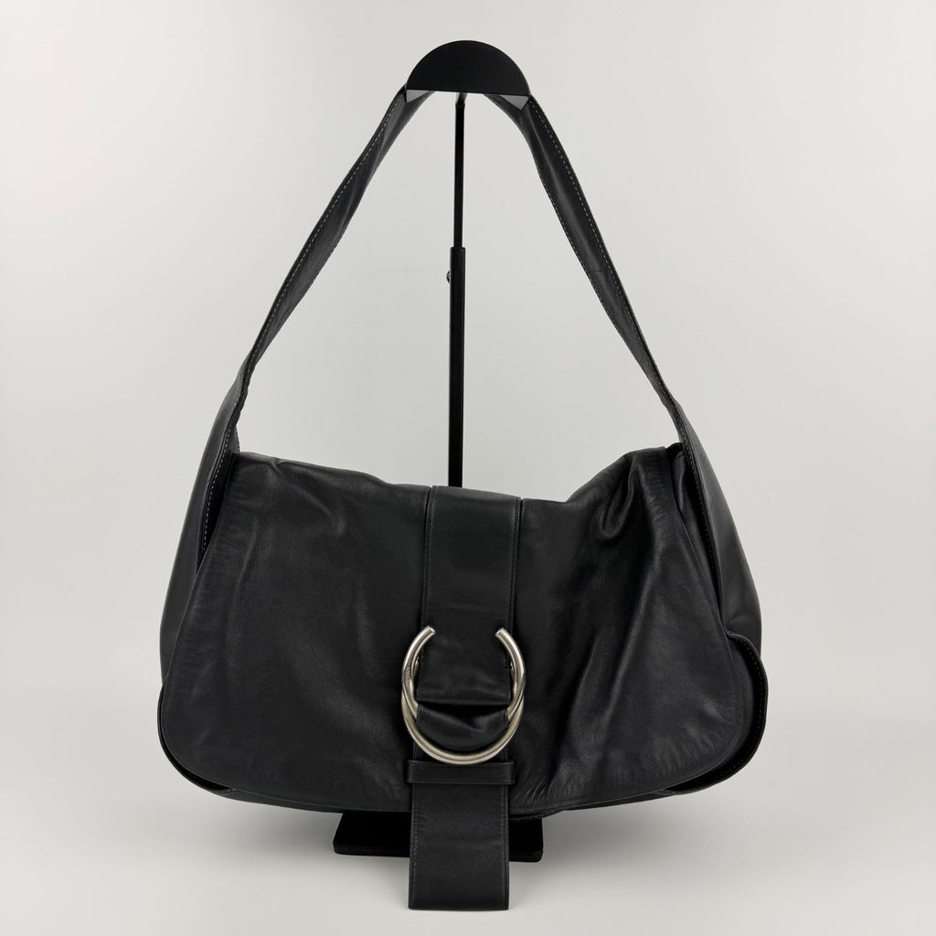 Prada Shoulder Bag Hobo Black Leather Vintage