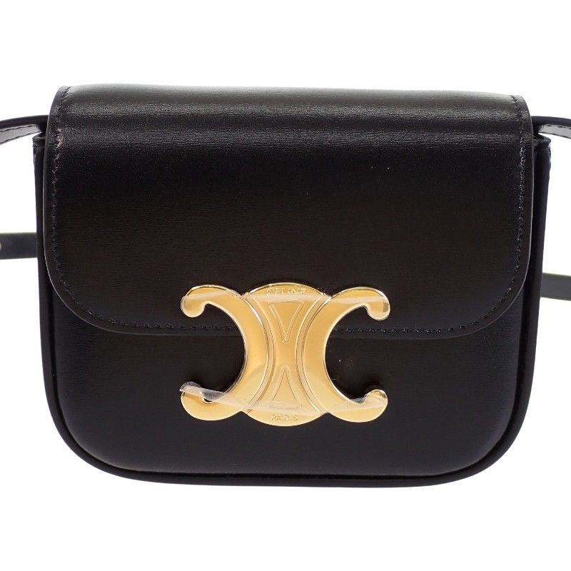 Celine Mini Claude Shoulder Bag Calf Leather Black Gold — view 2