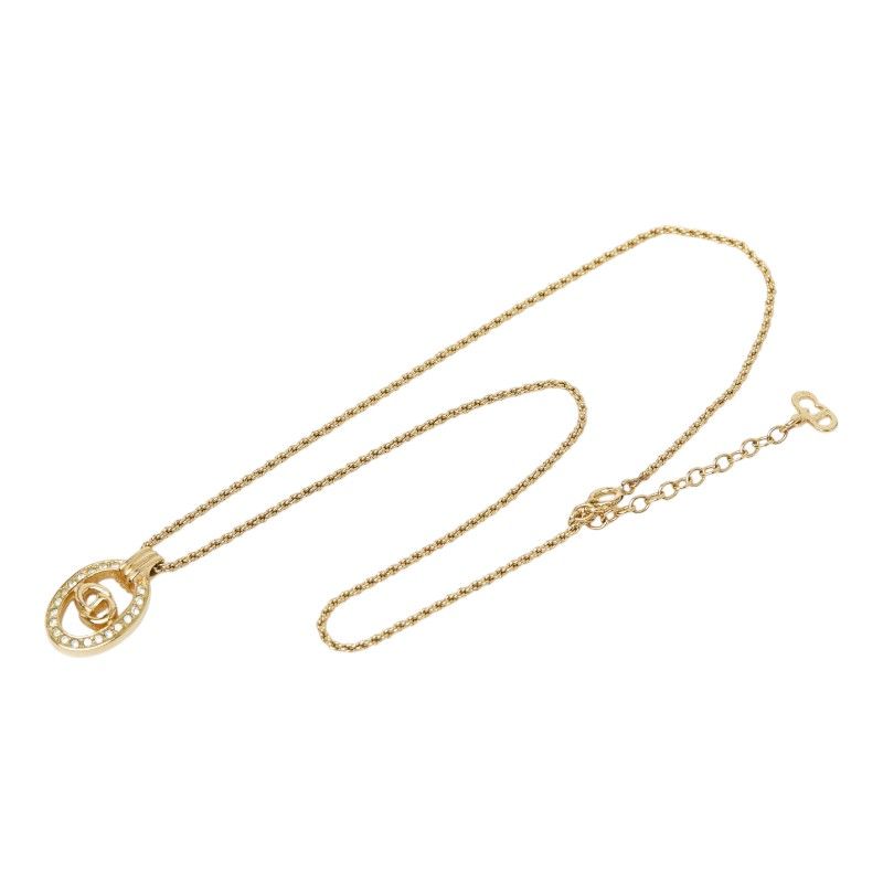Dior Logo Necklace Gold Plated Rhinestone — view 4