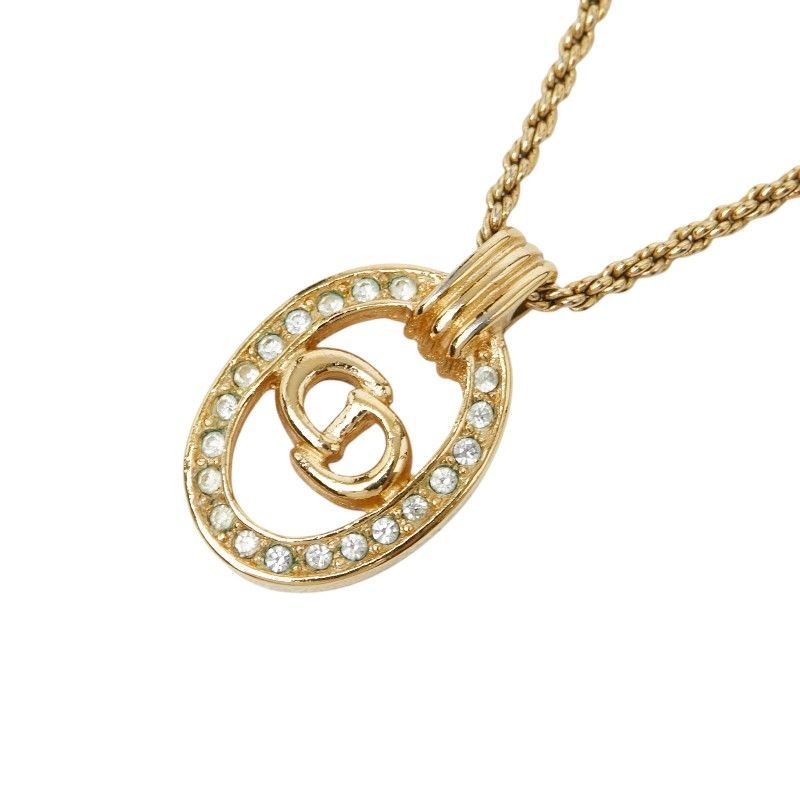 Dior Logo Necklace Gold Plated Rhinestone