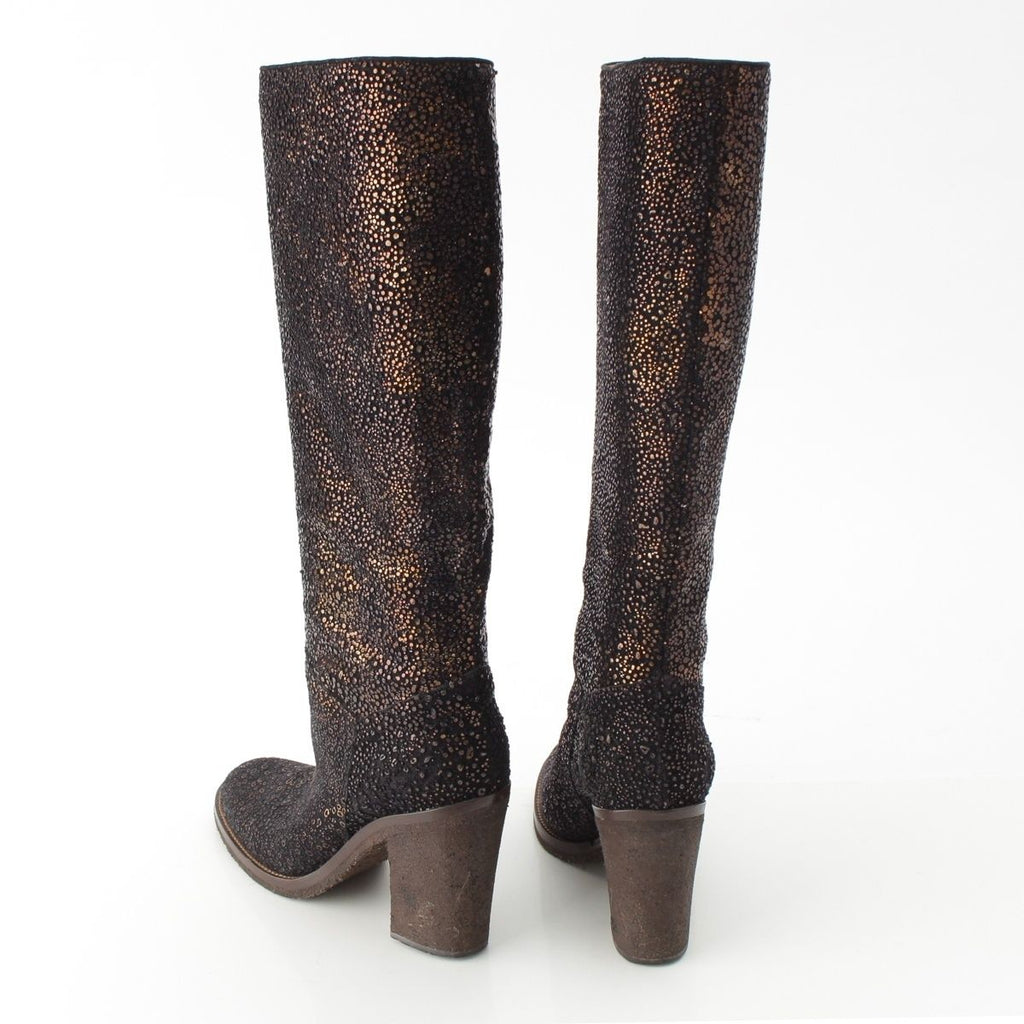 Chanel Leather Metallic Heels Long Boots Shoes Black Gold 36c — view 4