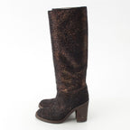 Chanel Leather Metallic Heels Long Boots Shoes Black Gold 36c — view 3