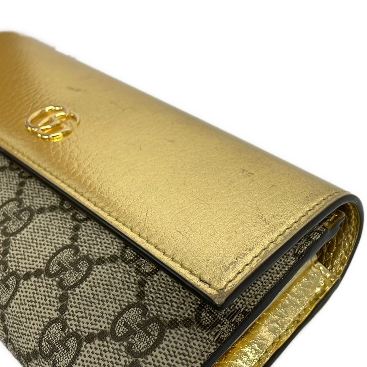 Gucci Wallet GG Marmont Gold Beige Dark Brown Limited Edition Leather — view 7