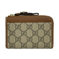 Gucci Card Case GG Emblem Zip Gray Dark Brown L-shaped Zipper Leather with Coin