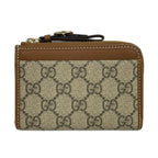 Gucci Card Case GG Emblem Zip Gray Dark Brown L-shaped Zipper Leather with Coin