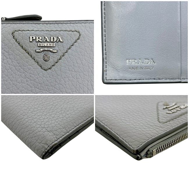 Prada Bifold Wallet Gray Vitello Daino Leather — view 5