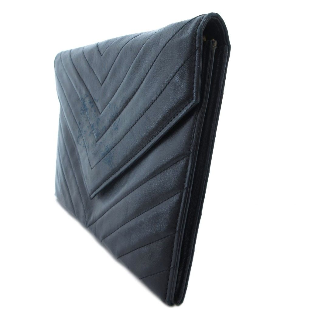 Saint Laurent Clutch Second Party Stitch Leather Navy — view 3