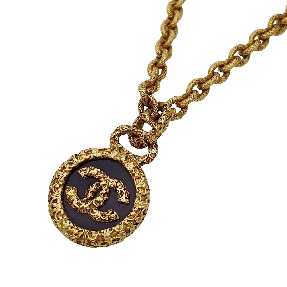 Chanel Necklace Gold Black CC Logo Large