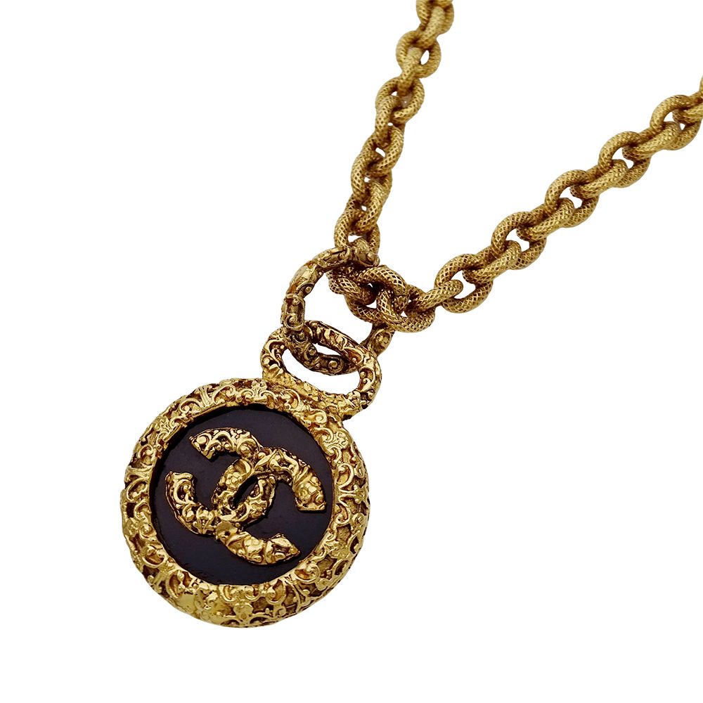 Chanel Necklace Gold Black CC Logo Large — view 2