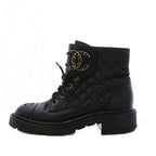 Chanel Short Boots CC Logo Quilted Lace Up Leather 38c Black — view 2