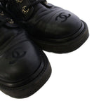 Chanel Short Boots CC Logo Quilted Lace Up Leather 38c Black — view 4