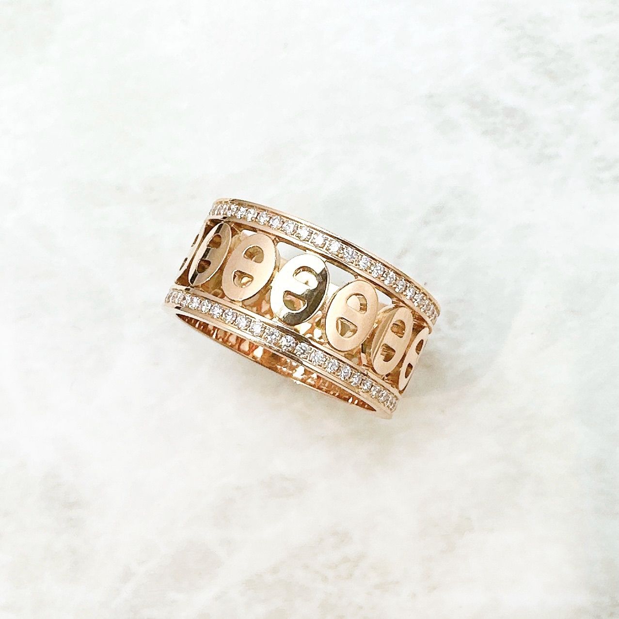 Hermes Chaine D'ancre Divine Diamond Pink Gold Ring