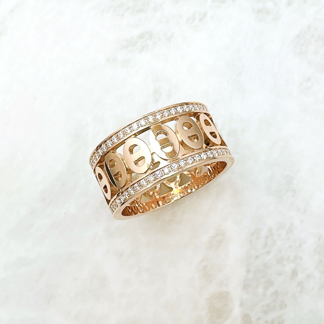 Hermes Chaine D'ancre Divine Diamond Pink Gold Ring